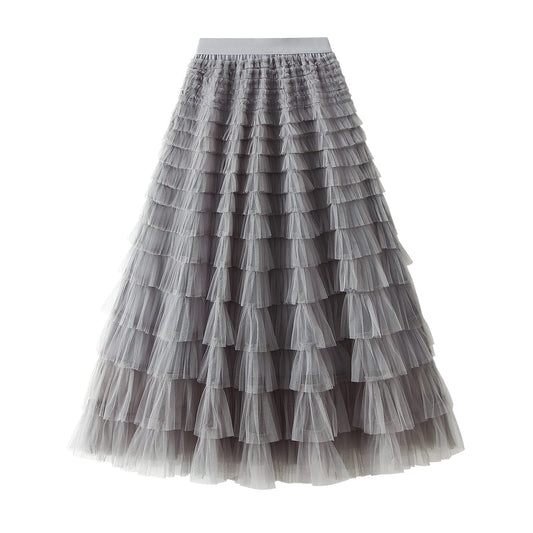 Tulle Skirts for Women Long Fairy Skirt Tutu A-Line Mesh Layered High Elastic Waist Skirts